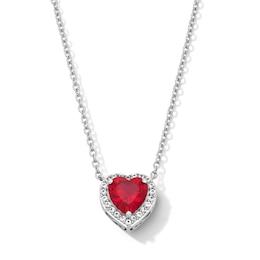 8.0mm Heart-Shaped Lab-Created Ruby and White Lab-Created Sapphire Frame Necklace in Sterling Silver