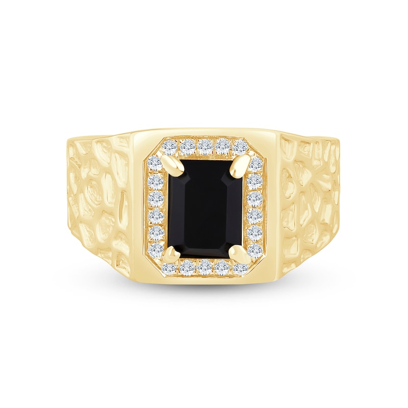 Main Image 3 of Men’s Emerald-Cut Onyx and 1/5 CT. T.W. Diamond Frame Nugget Ring in 10K White Gold - Size 10