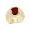 Thumbnail Image 1 of Men’s Emerald-Cut Lab-Created Ruby and 1 CT. T.W Certified Lab-Created Diamond Multi-Row Shank Ring in 10K Gold