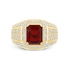 Thumbnail Image 3 of Men’s Emerald-Cut Lab-Created Ruby and 1 CT. T.W Certified Lab-Created Diamond Multi-Row Shank Ring in 10K Gold