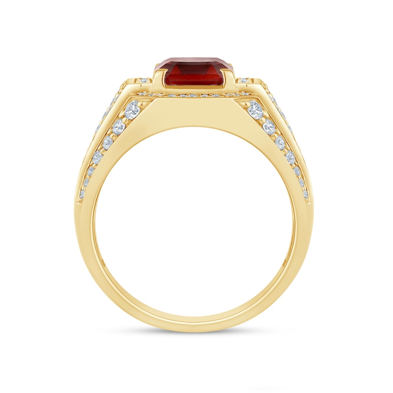 Main Image 4 of Men’s Emerald-Cut Lab-Created Ruby and 1 CT. T.W Certified Lab-Created Diamond Multi-Row Shank Ring in 10K Gold