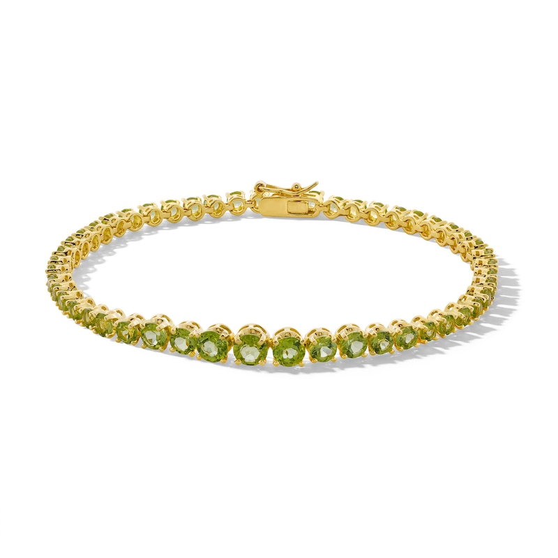 Main Image 1 of Graduated Peridot Tennis Bracelet in Sterling Silver with 18K Gold Plate - 7.25&quot;