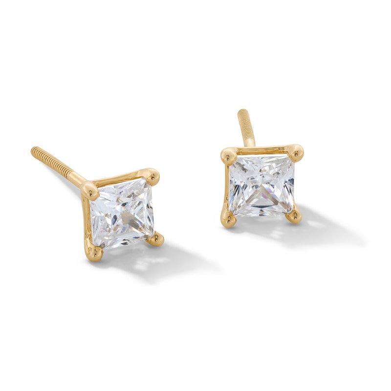 Main Image 1 of 1 CT. T.W. Princess-Cut Certified Lab-Created Diamond Solitaire Stud Earrings in 14K Gold (F/SI2)