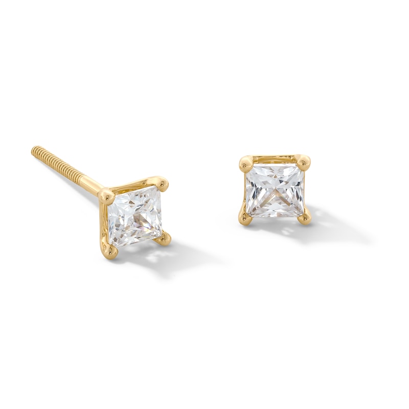 Main Image 1 of 1/2 CT. T.W. Princess-Cut Certified Lab-Created Diamond Solitaire Stud Earrings in 14K Gold (F/SI2)