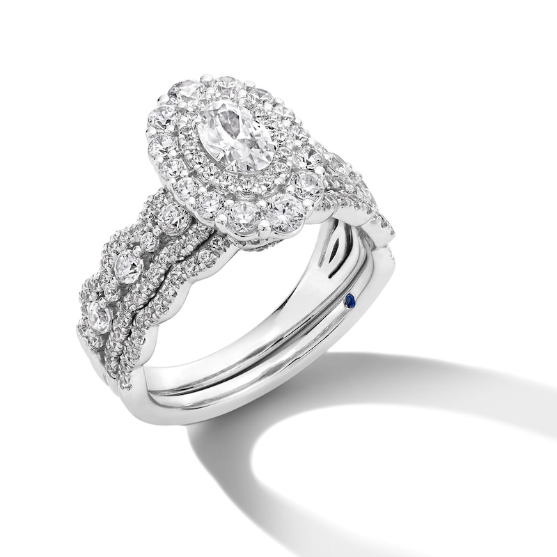 Main Image 3 of Vera Wang Love Collection 1-1/2 CT. T.W. Oval Diamond Double Frame Scallop Shank Bridal Set in 14K White Gold