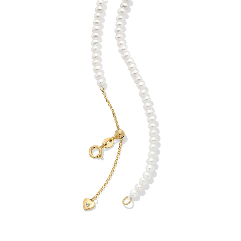 Main Image 3 of Freshwater Cultured Pearl and White Lab-Created Sapphire Station Strand Necklace in Sterling Silver with 18K Gold Plate