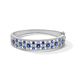 Blue and White Lab-Created Sapphire Ornate Bangle in Sterling Silver - 7.25&quot;