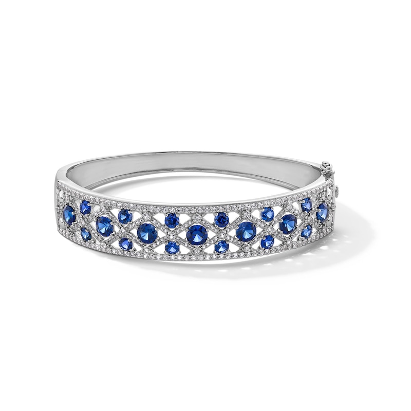 Main Image 1 of Blue and White Lab-Created Sapphire Ornate Bangle in Sterling Silver - 7.25&quot;