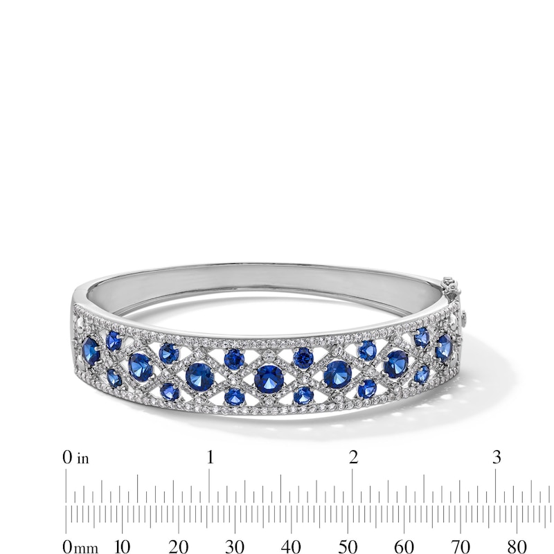 Main Image 2 of Blue and White Lab-Created Sapphire Ornate Bangle in Sterling Silver - 7.25&quot;