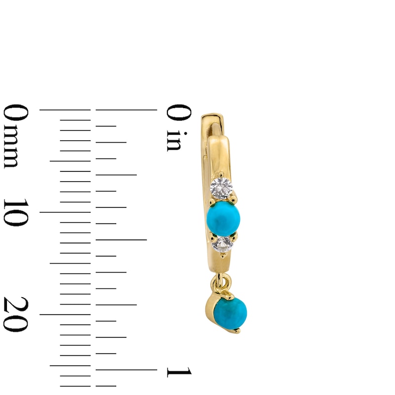 Main Image 2 of Turquoise and White Lab-Created Sapphire Dangle Hoop Earrings in Sterling Silver with 18K Gold Plate