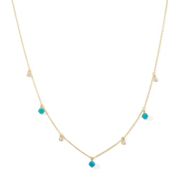 Turquoise and White Lab-Created Sapphire Dangle Station Necklace in Sterling Silver with 18K Gold Plate - 19&quot;