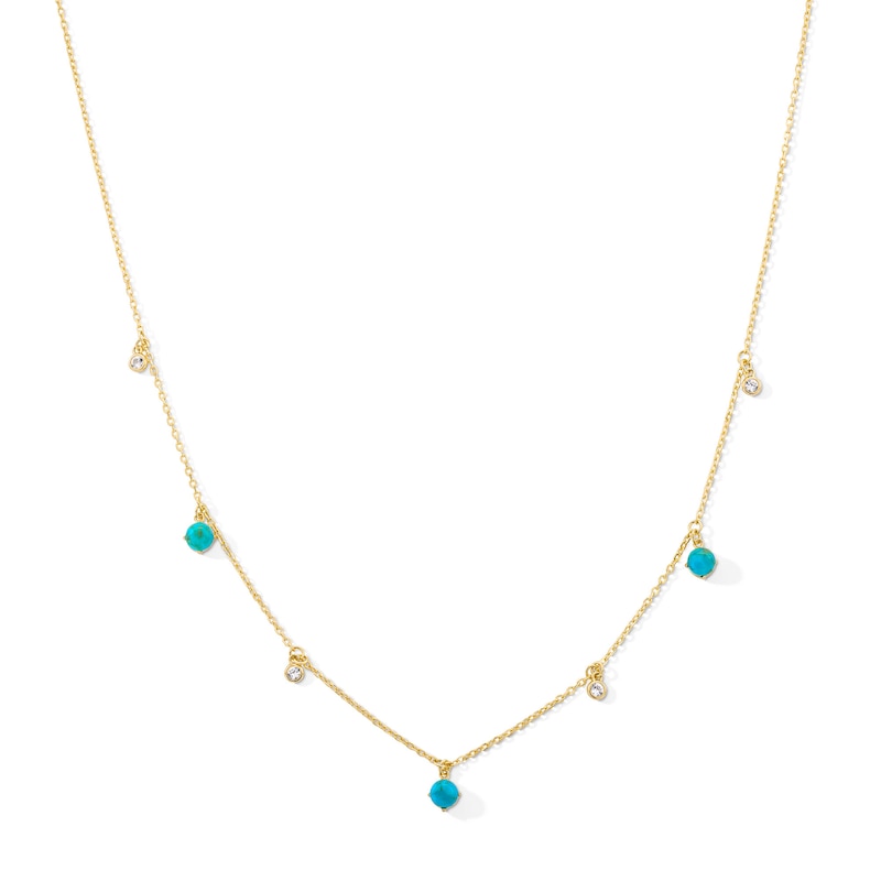 Main Image 1 of Turquoise and White Lab-Created Sapphire Dangle Station Necklace in Sterling Silver with 18K Gold Plate - 19&quot;