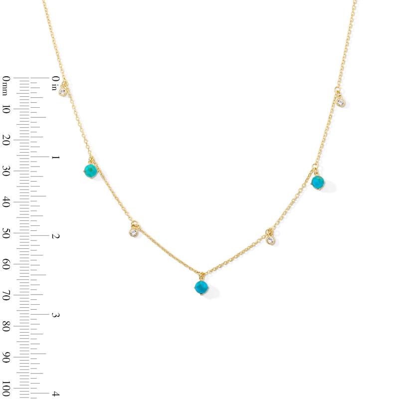 Main Image 3 of Turquoise and White Lab-Created Sapphire Dangle Station Necklace in Sterling Silver with 18K Gold Plate - 19&quot;