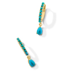 Pear-Shaped Turquoise Dangle Hoop Earrings in Sterling Silver with 18K Gold Plate