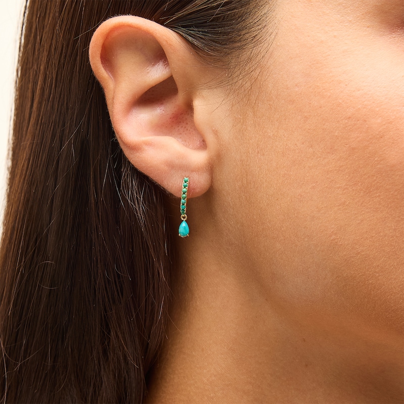 Main Image 2 of Pear-Shaped Turquoise Dangle Hoop Earrings in Sterling Silver with 18K Gold Plate