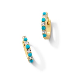 Turquoise and White Lab-Created Sapphire Alternating Hoop Earrings in Sterling Silver with 18K Gold Plate