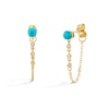 Thumbnail Image 1 of Turquoise and White Lab-Created Sapphire Chain Drop Front/Back Earrings in Sterling Silver with 18K Gold Plate