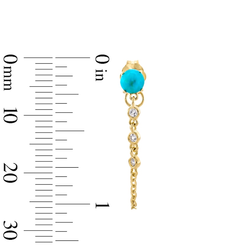 Main Image 3 of Turquoise and White Lab-Created Sapphire Chain Drop Front/Back Earrings in Sterling Silver with 18K Gold Plate