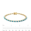 Thumbnail Image 4 of Turquoise and White Lab-Created Sapphire Alternating Line Bracelet in Sterling Silver with 18K Gold Plate - 7.25&quot;