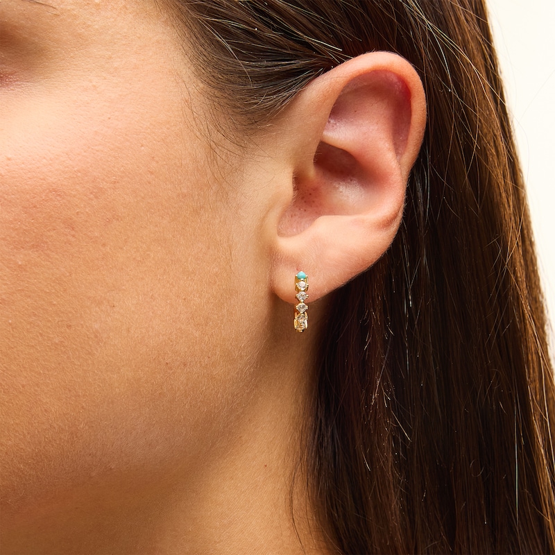 Main Image 2 of Turquoise and White Lab-Created Sapphire Hoop Earrings in Sterling Silver with 18K Gold Plate