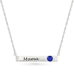 4.0mm Birthstone and White Lab-Created Sapphire Engravable Bar Necklace in Sterling Silver (1 Stone and Line)