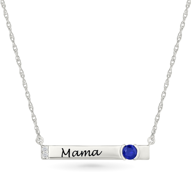 Main Image 1 of 4.0mm Birthstone and White Lab-Created Sapphire Engravable Bar Necklace in Sterling Silver (1 Stone and Line)