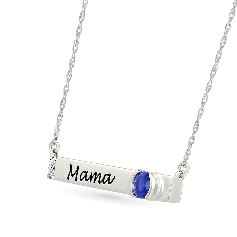 Main Image 2 of 4.0mm Birthstone and White Lab-Created Sapphire Engravable Bar Necklace in Sterling Silver (1 Stone and Line)