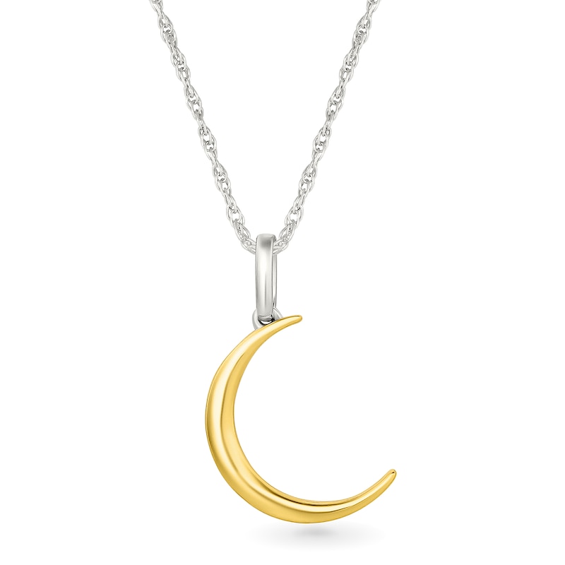 Main Image 5 of Birthstone Engravable Crescent and Full Moon Double Charm Pendant in Sterling Silver and 10K Gold (1 Stone and 3 Lines)