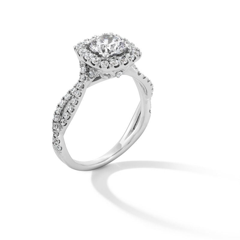 Main Image 3 of 1-1/2 CT. T.W. Certified Lab-Created Diamond Cushion Frame Twist Shank Engagement Ring in 14K White Gold (F/SI2)