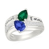 Thumbnail Image 1 of Couple's Pear-Shaped Birthstone and White Lab-Created Sapphire Triple Row Ring in Sterling Silver (2 Stones and Names)