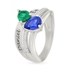 Thumbnail Image 3 of Couple's Pear-Shaped Birthstone and White Lab-Created Sapphire Triple Row Ring in Sterling Silver (2 Stones and Names)