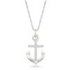 Thumbnail Image 1 of White Lab-Created Sapphire Engravable Cross Anchor Pendant in Sterling Silver (2 Lines)