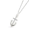 Thumbnail Image 2 of White Lab-Created Sapphire Engravable Cross Anchor Pendant in Sterling Silver (2 Lines)