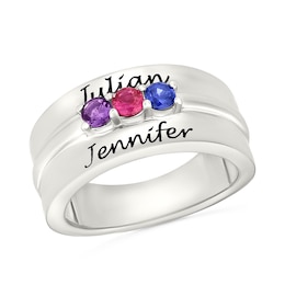 Birthstone Engravable Band in Sterling Silver (3 Stones and 2 Lines)