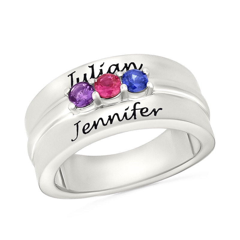 Main Image 1 of Birthstone Engravable Band in Sterling Silver (3 Stones and 2 Lines)