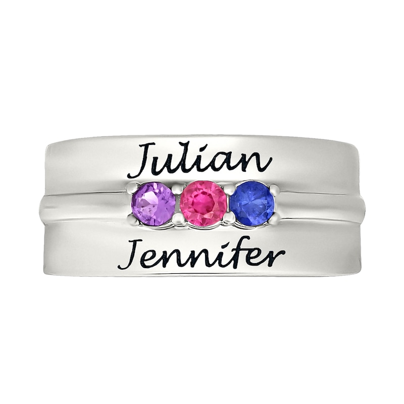 Main Image 2 of Birthstone Engravable Band in Sterling Silver (3 Stones and 2 Lines)