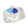 Thumbnail Image 1 of Couple's Heart-Shaped Birthstone and White Lab-Created Sapphire Multi-Row Ring in Sterling Silver (2 Stones and Names)