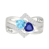 Thumbnail Image 2 of Couple's Heart-Shaped Birthstone and White Lab-Created Sapphire Multi-Row Ring in Sterling Silver (2 Stones and Names)