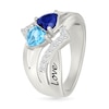 Thumbnail Image 3 of Couple's Heart-Shaped Birthstone and White Lab-Created Sapphire Multi-Row Ring in Sterling Silver (2 Stones and Names)