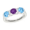 Thumbnail Image 1 of Birthstone and White Lab-Created Sapphire Collar Engravable Ring in Sterling Silver (3 Stones and 1 Line)