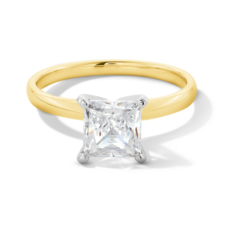 Main Image 1 of 1-1/2 CT. Princess-Cut Certified Lab-Created Diamond Solitaire Engagement Ring in 14K Two-Tone Gold (F/VS2)