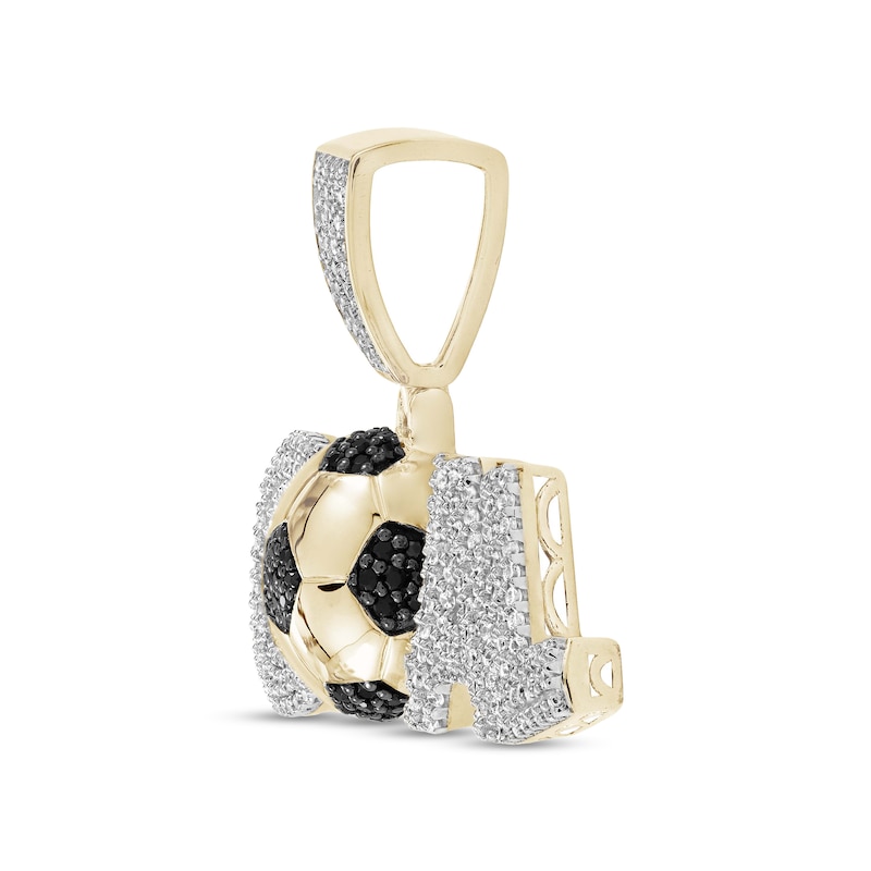 Main Image 2 of 1 CT. T.W. Black and White Diamond Soccer Ball &quot;Goal&quot; Necklace Charm in 10K Gold