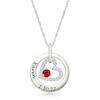 Thumbnail Image 1 of Birthstone and White Lab-Created Sapphire Engravable Heart in Circle Pendant in Sterling Silver (1 Stone and 2 Lines)