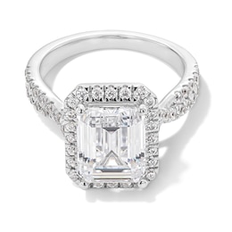 4-3/4 CT. T.W. Emerald-Cut Certified Lab-Created Diamond Frame Twist Shank Engagement Ring in 14K White Gold (F/VS2)