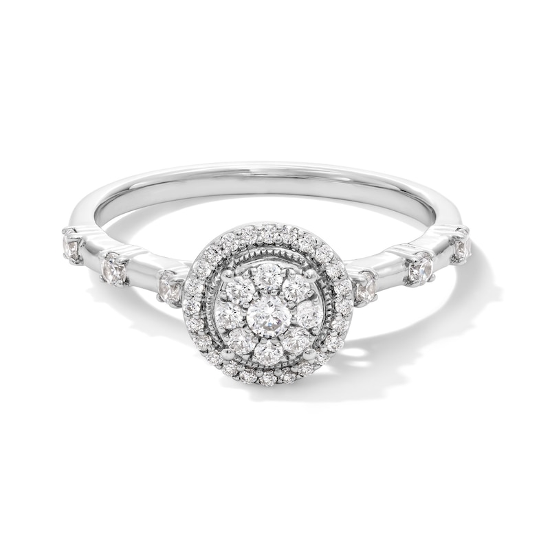 Main Image 1 of 1/3 CT. T.W. Multi-Diamond Frame Vintage-Style Engagement Ring in 10K White Gold