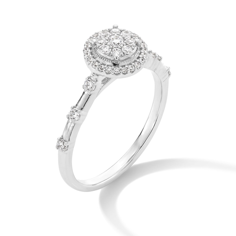 Main Image 3 of 1/3 CT. T.W. Multi-Diamond Frame Vintage-Style Engagement Ring in 10K White Gold