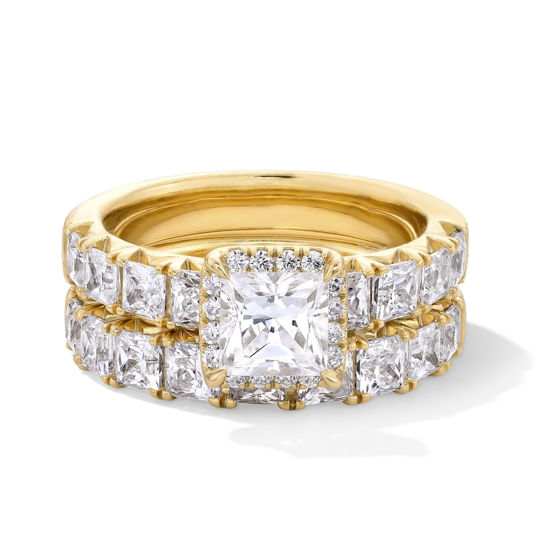 Main Image 1 of 3-1/2 CT. T.W. Princess-Cut Certified Lab-Created Diamond Frame Bridal Set in 14K Gold (F/VS2)