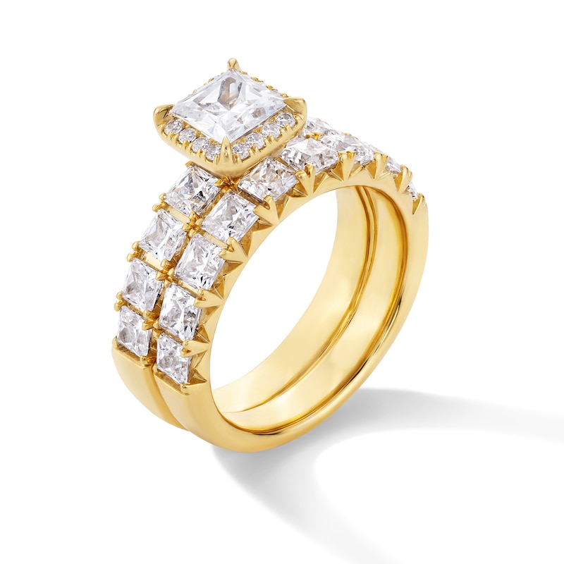 Main Image 3 of 3-1/2 CT. T.W. Princess-Cut Certified Lab-Created Diamond Frame Bridal Set in 14K Gold (F/VS2)