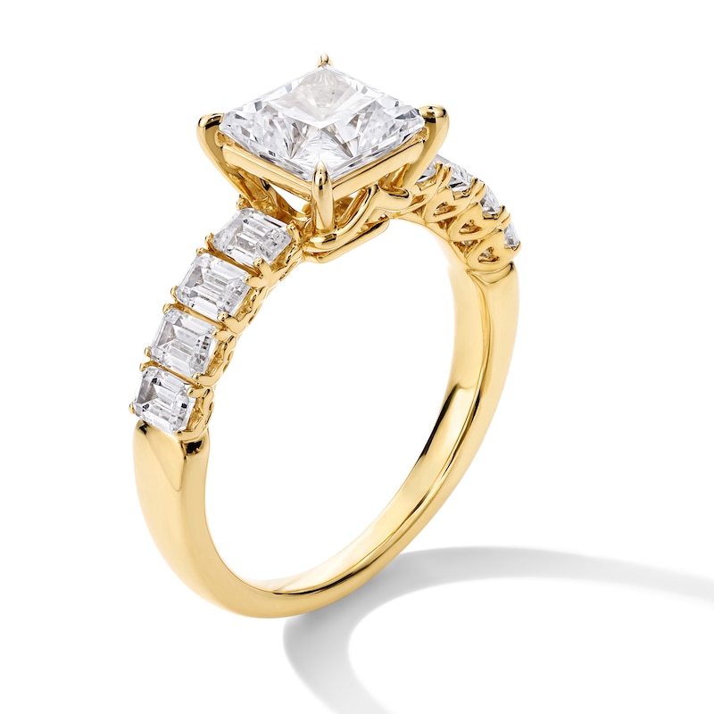 Main Image 3 of 3 CT. T.W. Princess and Emerald-Cut Certified Lab-Created Diamond Engagement Ring in 14K Gold (F/VS2)