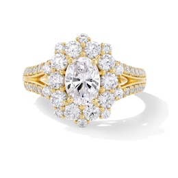 2-1/2 CT. T.W. Oval and Round Certified Lab-Created Diamond Frame Split Shank Engagement Ring in 14K Gold (F/VS2)